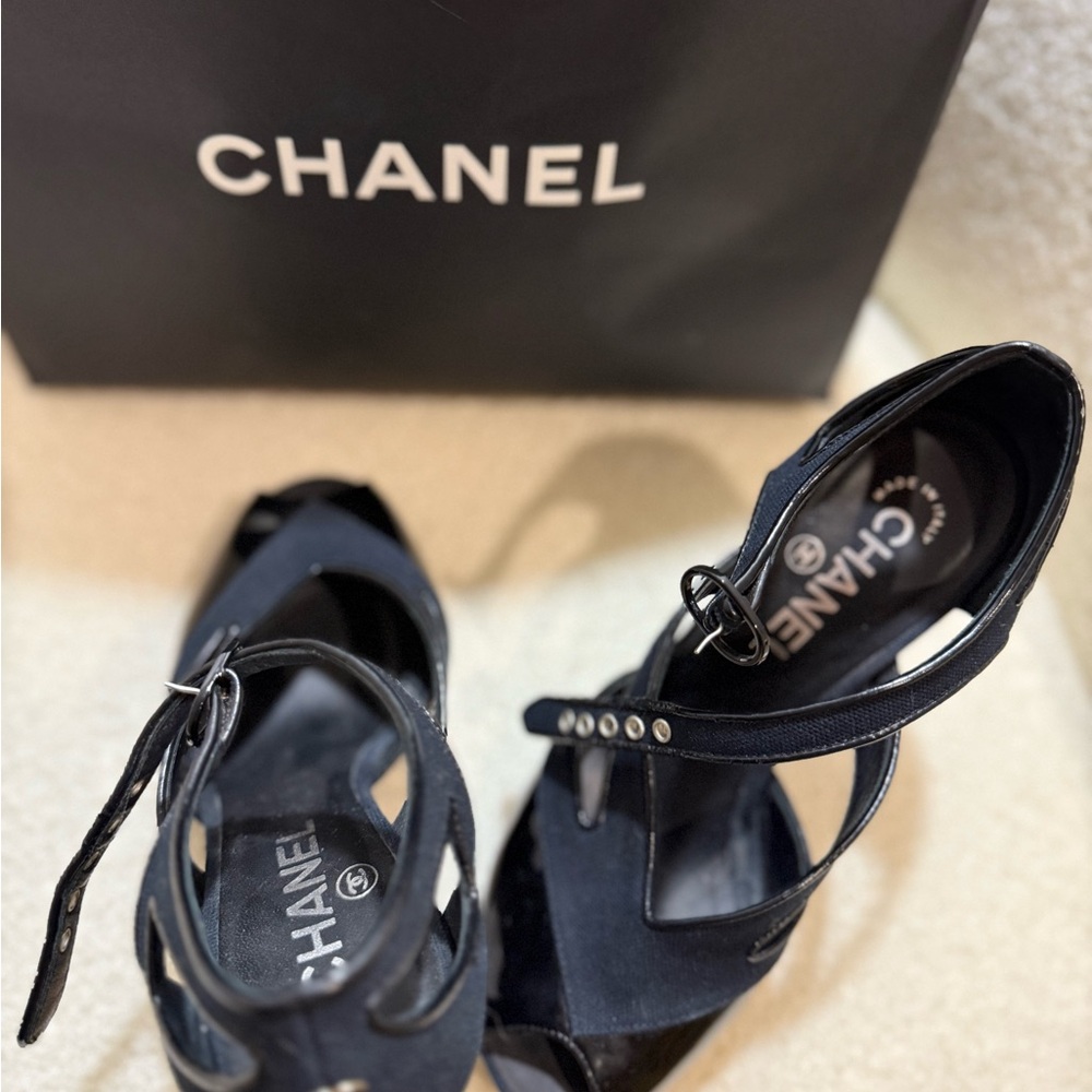 Chanel Black Strappy Heels